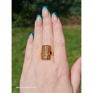Signed EB Citrine‎ Rhinestone Adjustable Ring